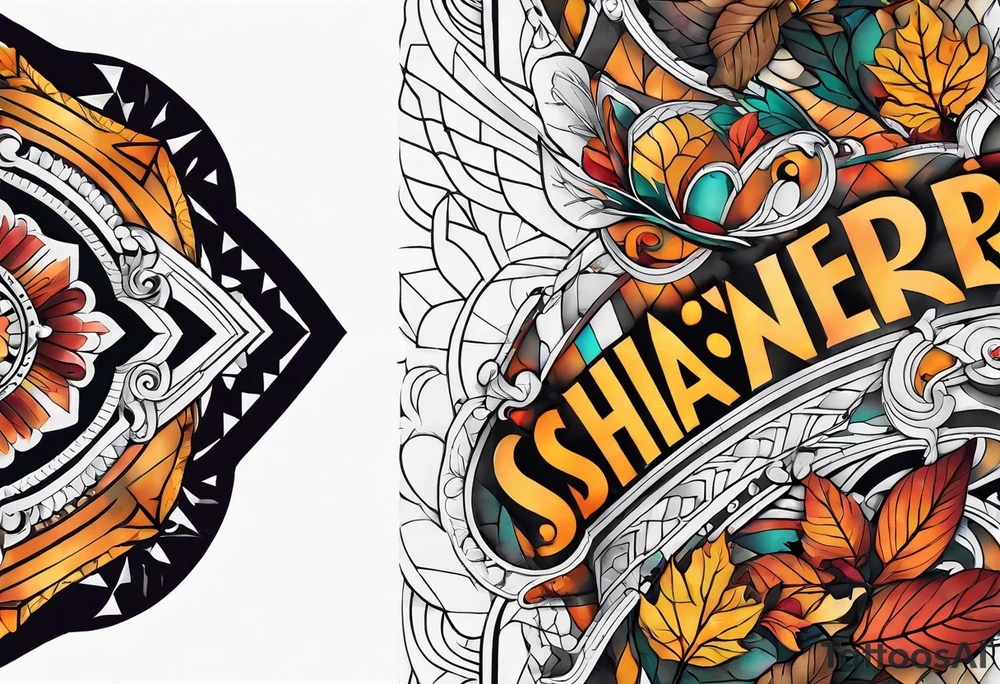 Arm Sleeve Tattoo with fall colors,  flattened tattoo idea