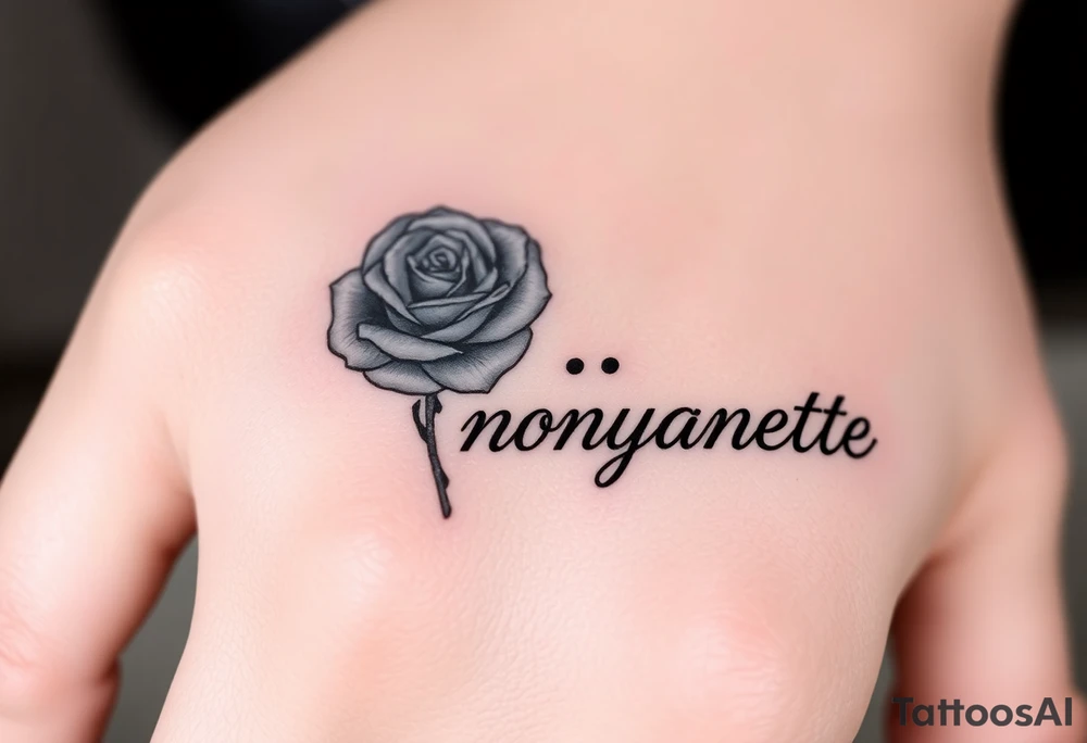 a rose seperate and a semicolon seperate from the name “monyanette” tattoo idea