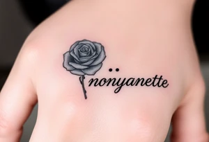a rose seperate and a semicolon seperate from the name “monyanette” tattoo idea