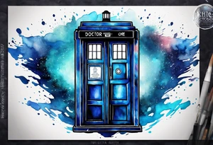 Doctor who tardis with water color coming out around the edges tattoo idea