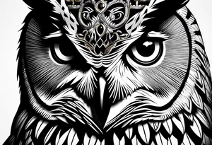 Documentary style portrait of an evil king owl, intricate details captured as if for a magazine cover, embodying the essence of a captivating tattoo design tattoo idea