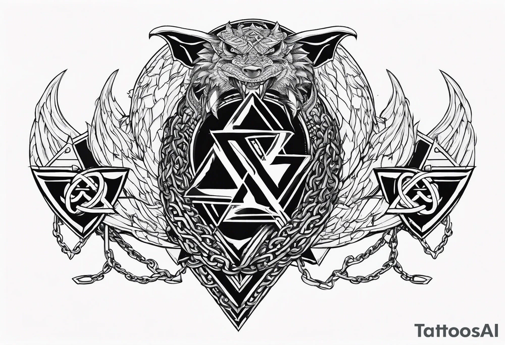 Valhalla sword shield dragon axe Valknut barbed wire chains tattoo idea Valhalla sword shield dragon axe Valknut barbed wire chains tattoo idea