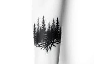 Coniferouse forest silhouette around the forearm a tattoo tattoo idea