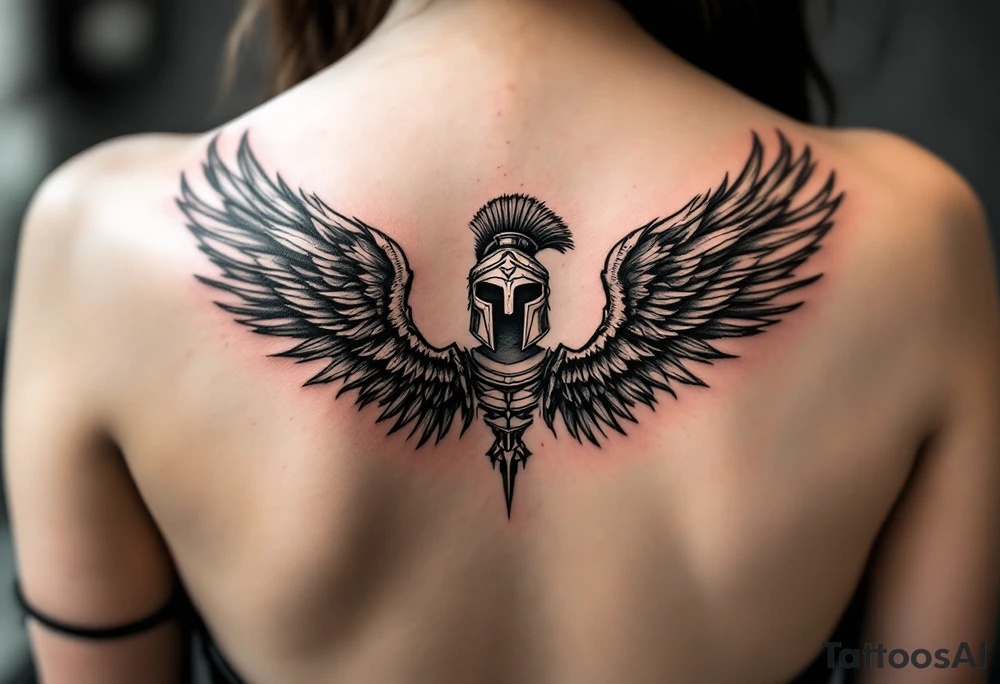 forearm tattoo of a spartan warrior with angel wings tattoo idea