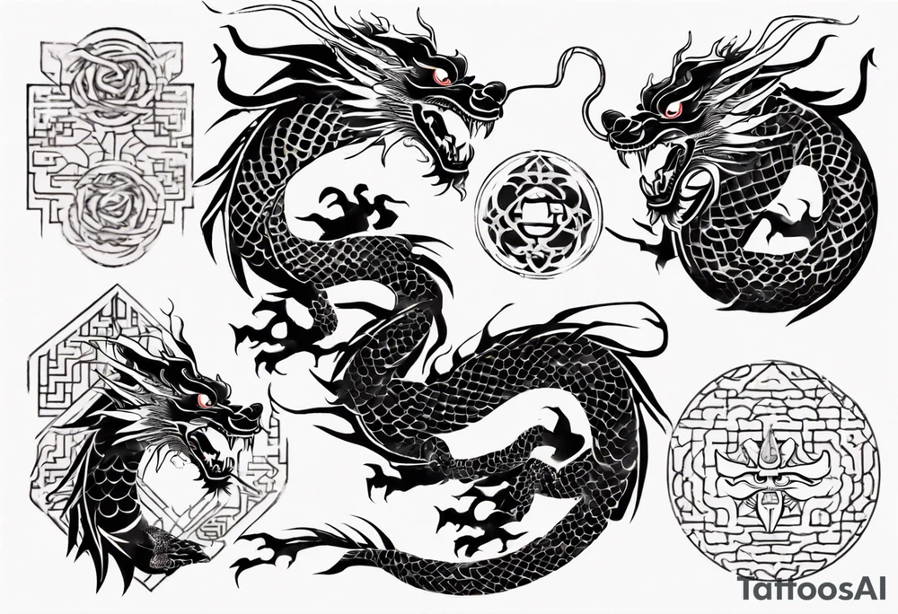 Chinese dragon with scales and mane tattoo idea
