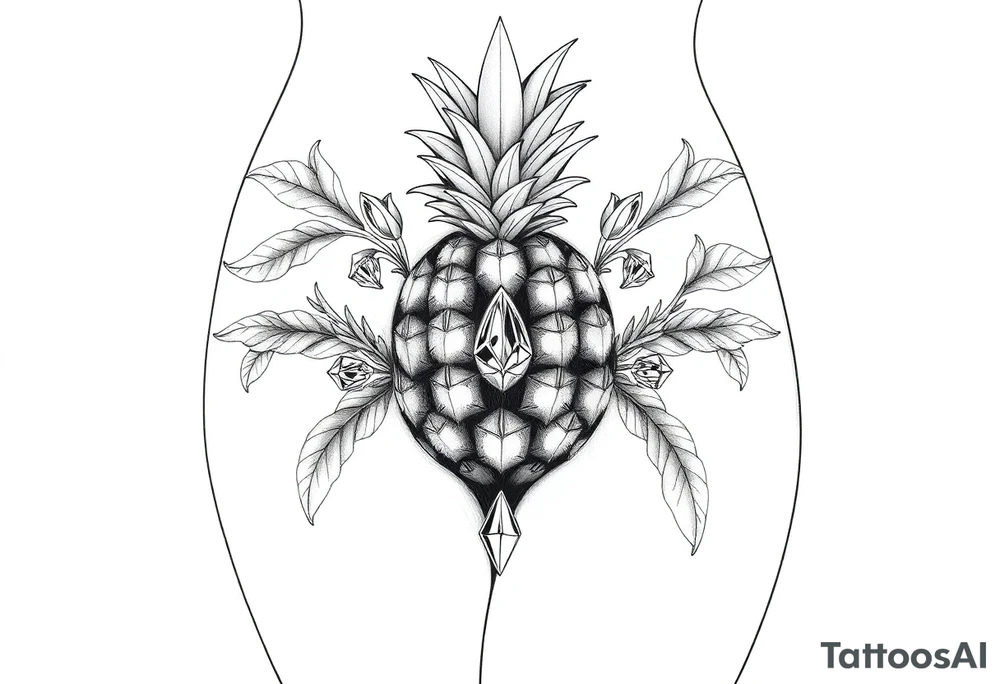 To cover pubic area vagina and anus using a pineapple with diamonds and magestic tattoo idea