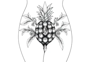 To cover pubic area vagina and anus using a  pineapple with diamonds  and magestic tattoo idea