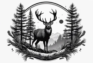 tall pine trees, turkey foot tracks, one deer antler tattoo idea