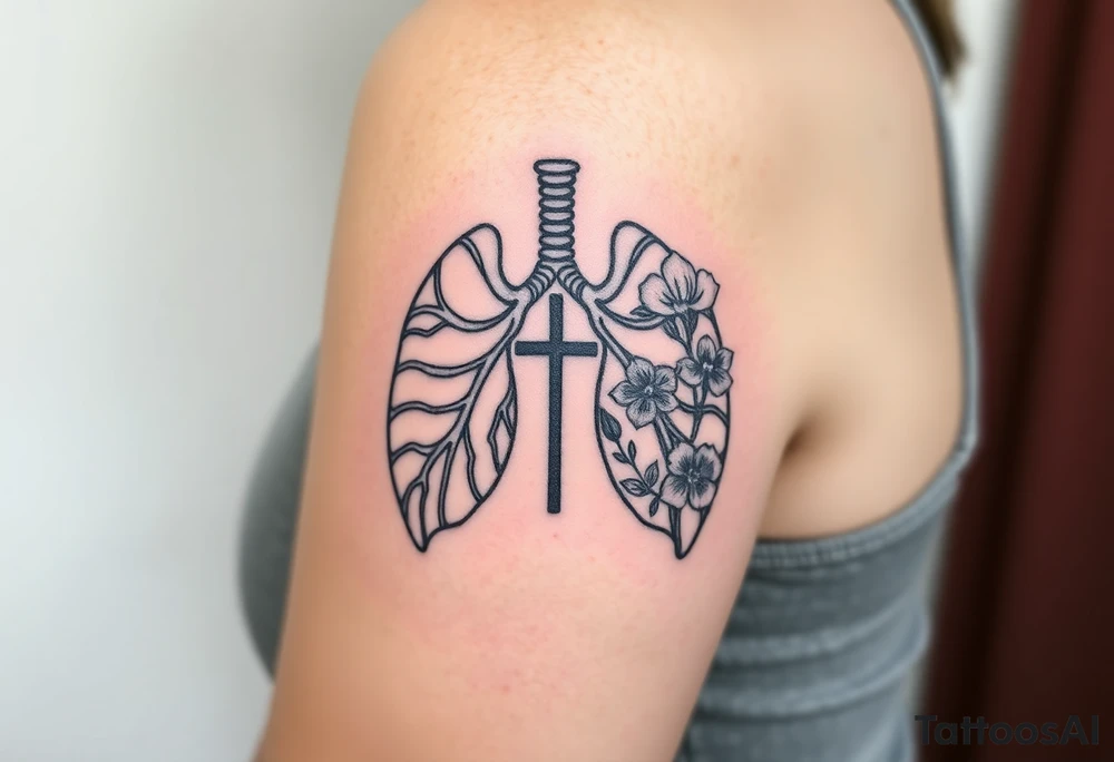 tattoo with skeleton lungs
: one side representing death and the other life. (from death to life) with a simple cross down the middle. The life side I's like the following flowers: Morning Glory, Lily of the Valley, Daffodil, Rose, Poppy, and Iris tattoo idea