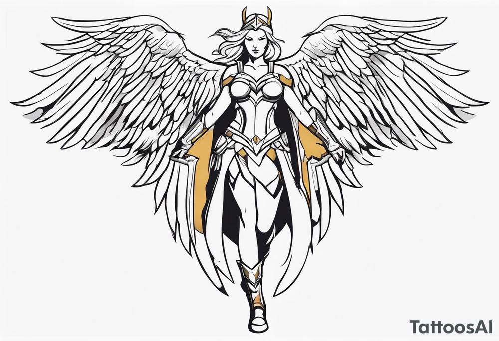 The full body of a Valkyrie with wings tattoo idea