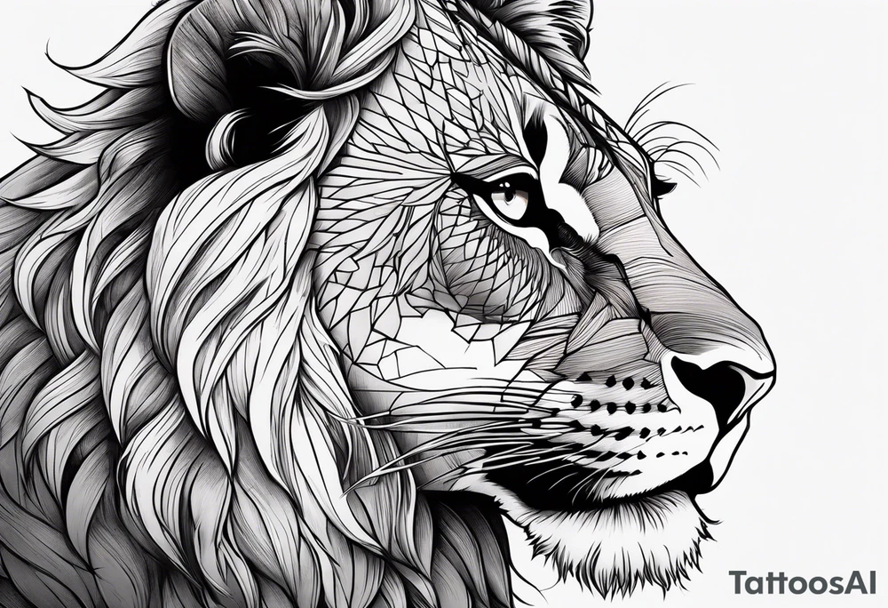 Half lion, half girl, add a crown, emphasize the eyes and use the color red, add a snake tattoo idea