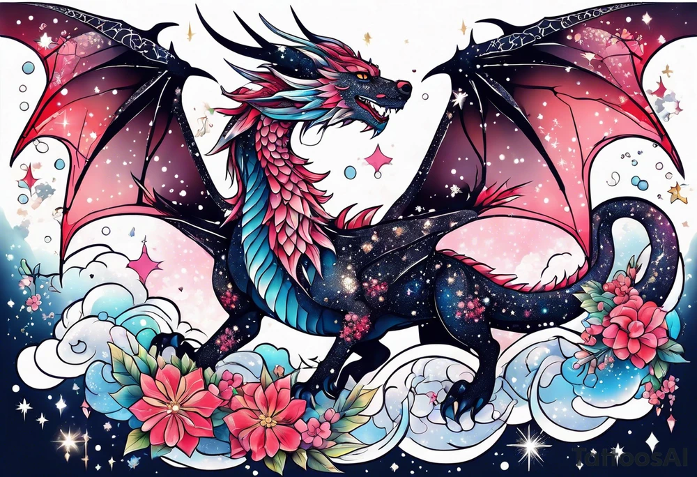 Constellation, wing , snow , cross , dragon female japan kawaii , flower tattoo idea