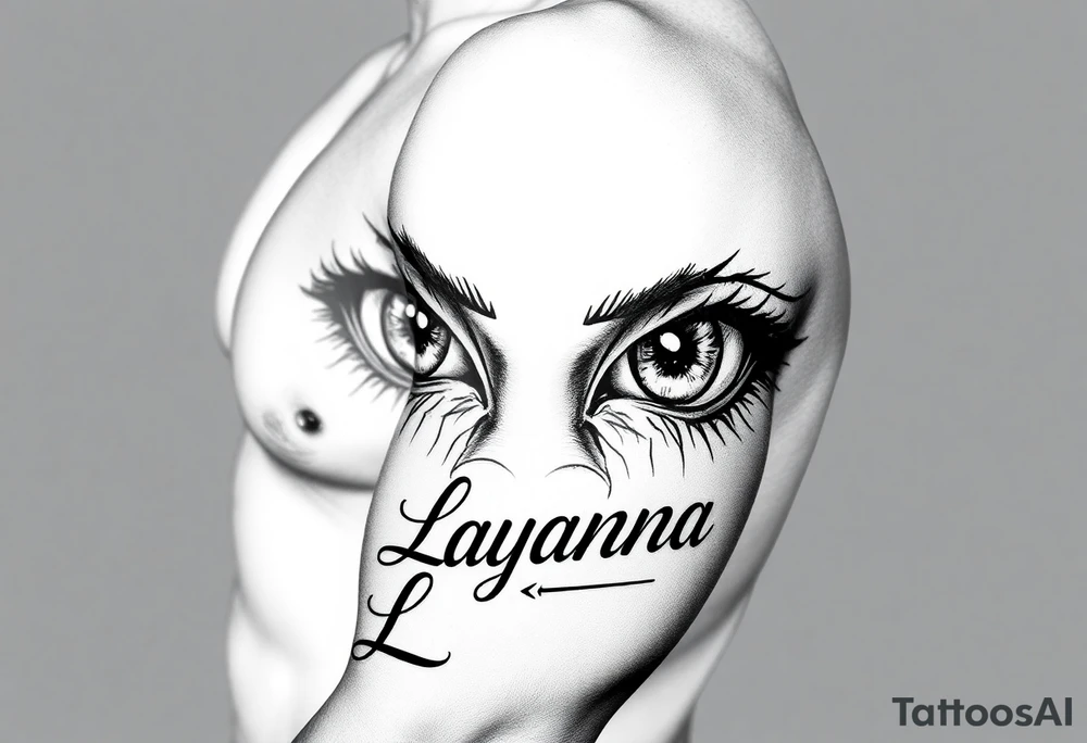 eyes with the name layanna at the bottom of it tattoo idea