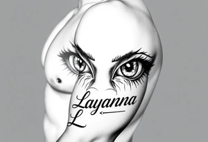 eyes with the name layanna at the bottom of it tattoo idea