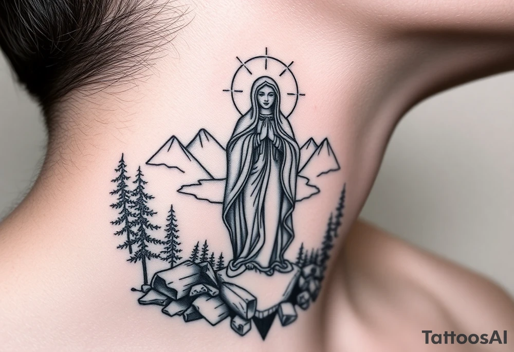 virgin mary in a russian wilderness setting tattoo idea