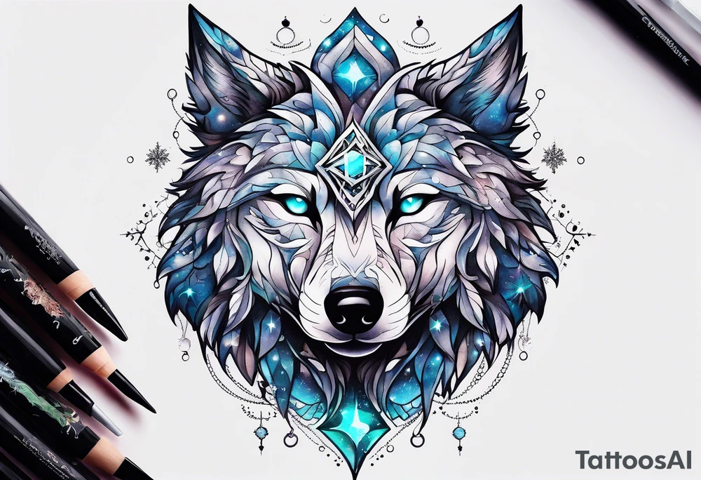 Constellation, animal alien wolf, snowflake tattoo idea