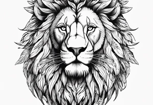 Powerful lion with feathers floral tattoo idea
