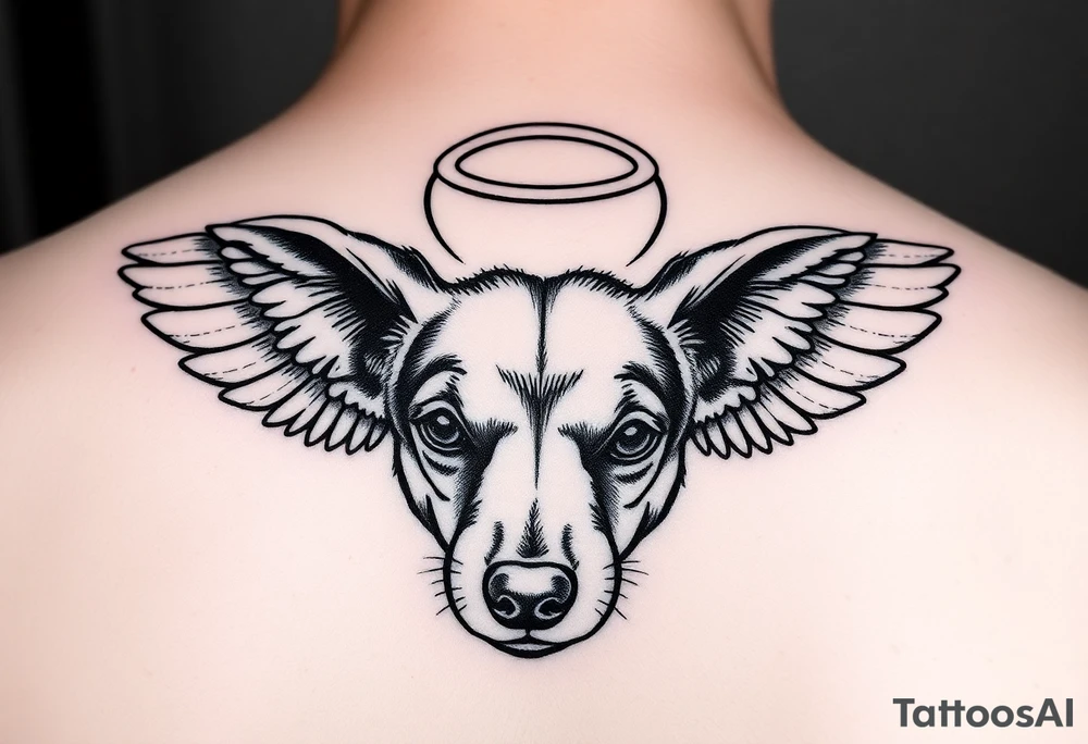 Dachshund ears with wings and halo tattoo idea