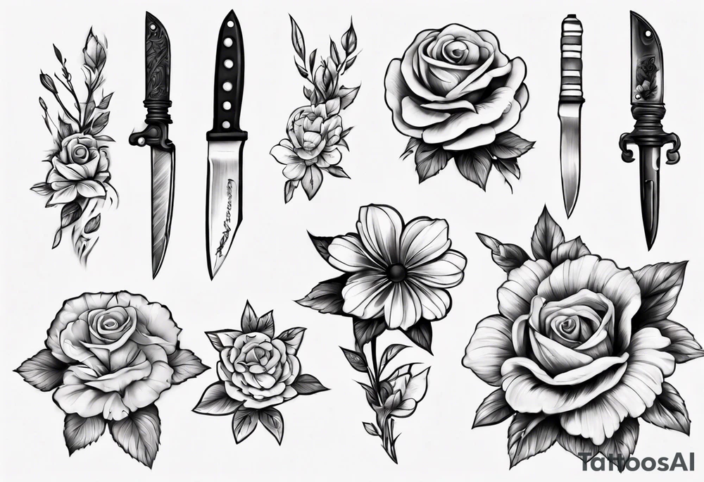 A knife stuck in a flower tattoo idea