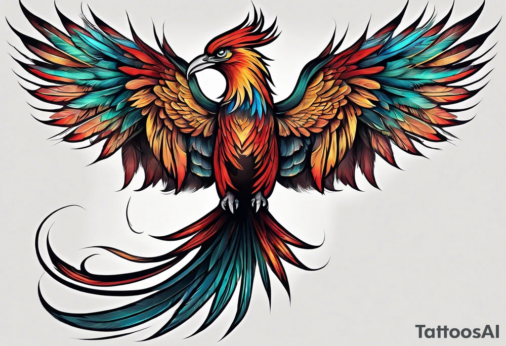 phoenix, 
chinese,

long tail,
elegant,
wing tips pointing down,
long neck,
long feathers,
in flight, tattoo idea