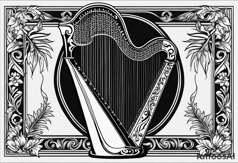 Irish harp with the New Zealand Silver Fern embedded tattoo idea