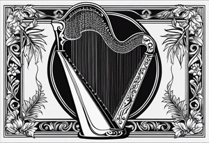 Irish harp with the New Zealand Silver Fern embedded tattoo idea