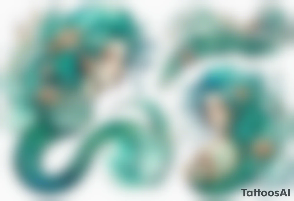A beautiful mermaid-serpent hybrid with turquois scales and teal hair. tattoo idea
