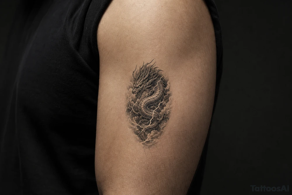 Serpentine air demon with swirling clouds and lightning. tattoo idea