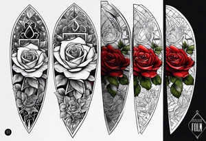 tattoo fool sleeve, old broken gothic home, broken sword, roses tattoo idea