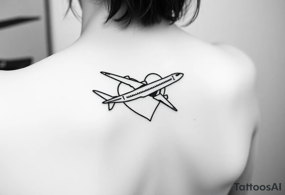 Minimalist tattoo for women who love travel and science, make feminine. For forearm. Should be small, aeroplane and heart tattoo idea