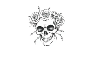 ornate skull adorned with crown of wild roses and thorns tattoo idea