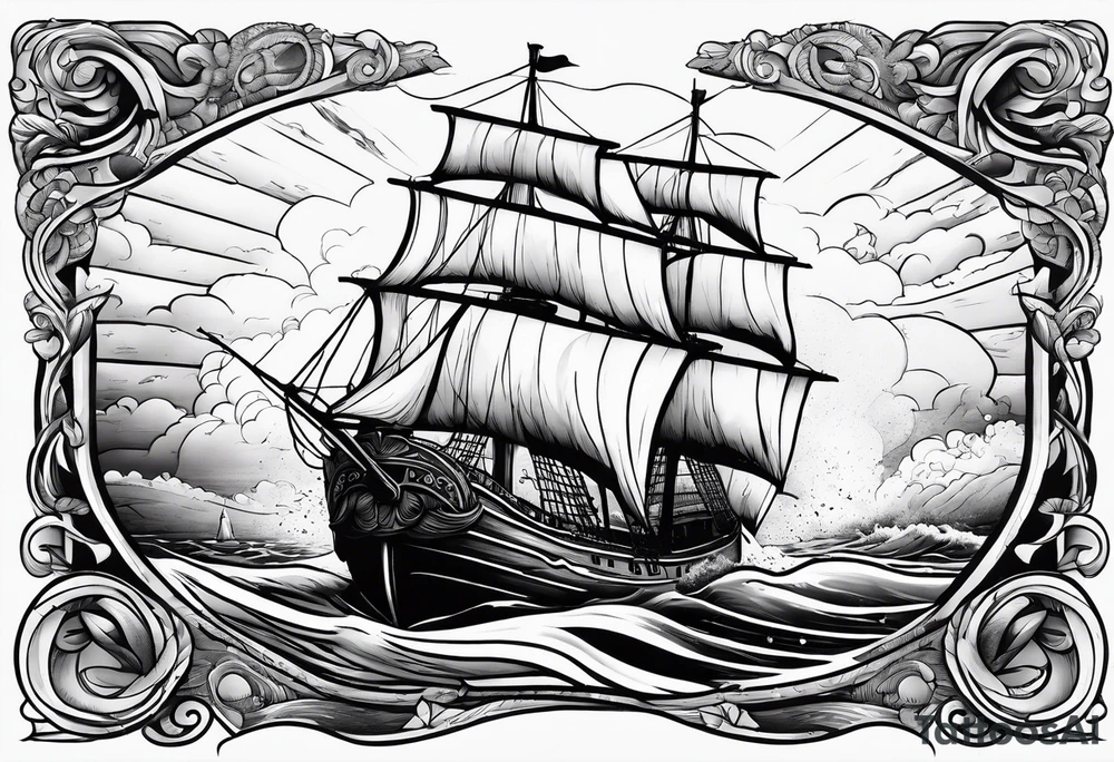 Slave ship with people, jumping off at sea tattoo idea