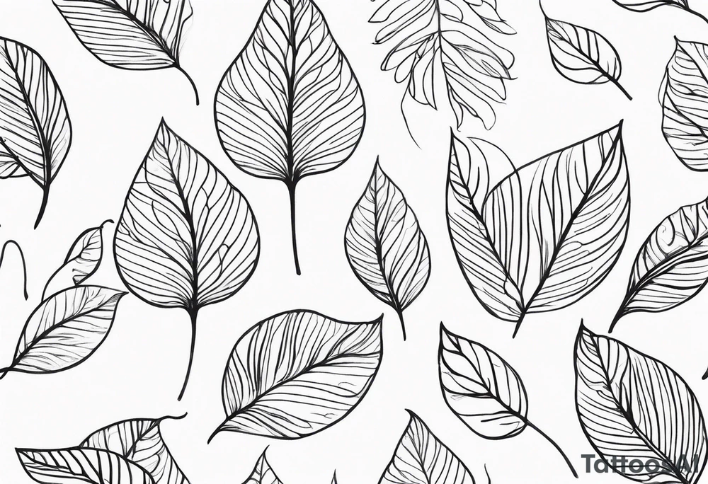 Create a delicate tattoo with beautiful flowing and delicate leaves in fineline minimalistic style tattoo idea