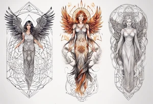 Sleeve for woman's arm phoenix sacred geometry with Metatron's cube tattoo idea