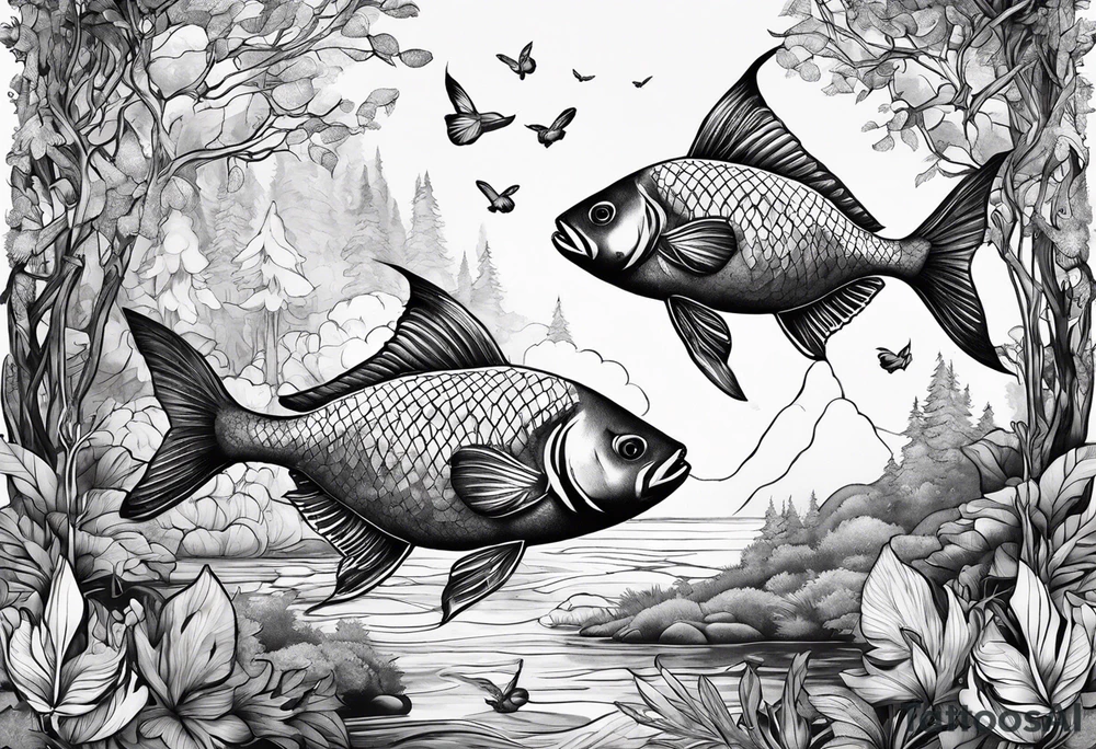 Pisces in a forest tattoo idea