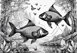 Pisces in a forest tattoo idea