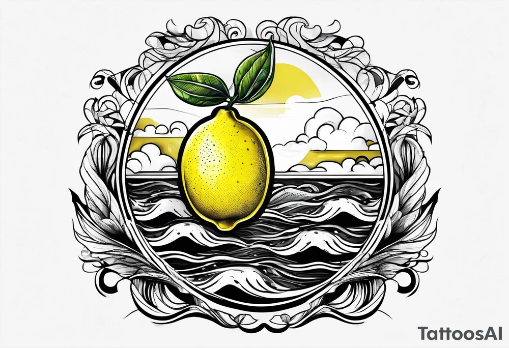A lemon-Buoy with a leaf-flag on the ocean tattoo idea