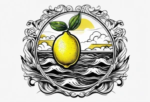 A lemon-Buoy with a leaf-flag on the ocean tattoo idea