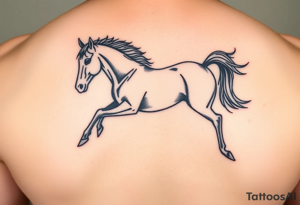 horse silhouette 
from the front which gallops from the front, with the 3 small letters discreetly integrated: L, A, M tattoo idea