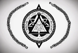 Thin Nordic chain that englobe the forearm, divided in steps with Yggdrasil, Valknut, Uruz (ᚢ), Raido (ᚱ), Gebo (ᚷ), Perthro (ᛈ), Elhaz (ᛉ), Laguz (ᛚ) and Odin’s Ravens. tattoo idea