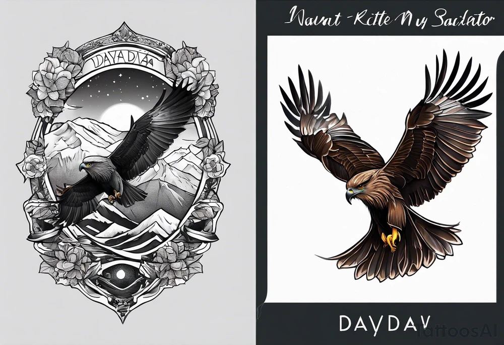 I want a tattoo for my daughter, her name is Daya which means black kite. I also love natur and I'm a climate change activist tattoo idea