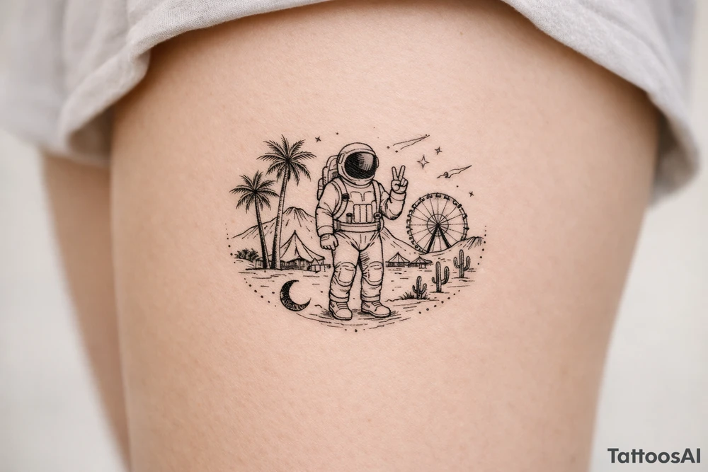 Coachella music festival, without the title of the festival, with astronaut tattoo idea