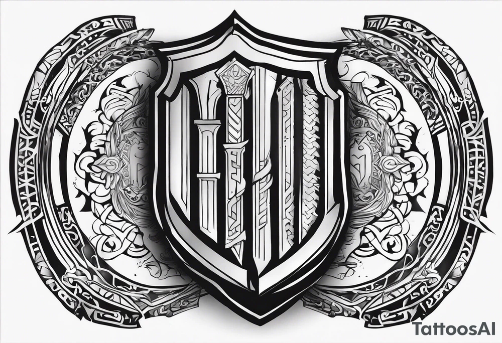 Valhalla shield sword stairs runes tattoo idea