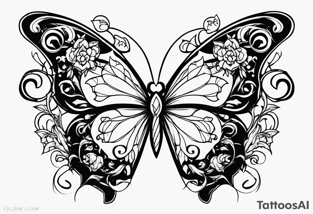 Number 444 with butterfly and vines tattoo idea