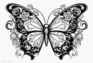 Number 444 with butterfly and vines tattoo idea