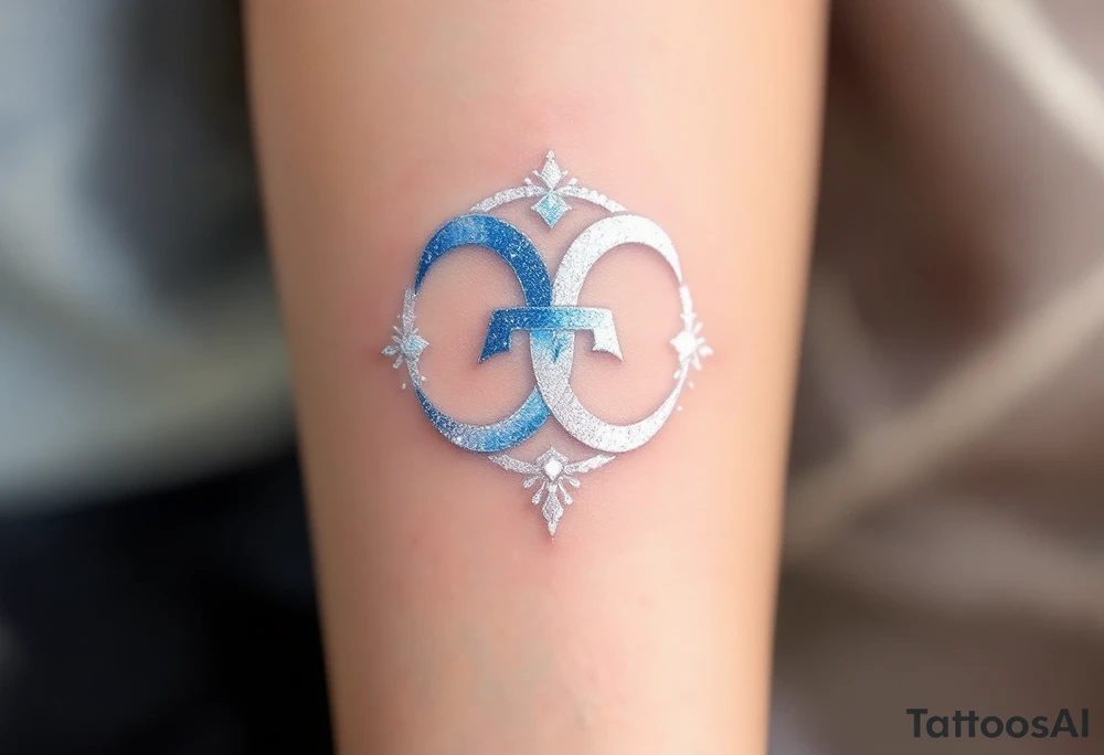 The rune symbol of love in soft blue and silver accents, creating a frosted effect tattoo idea