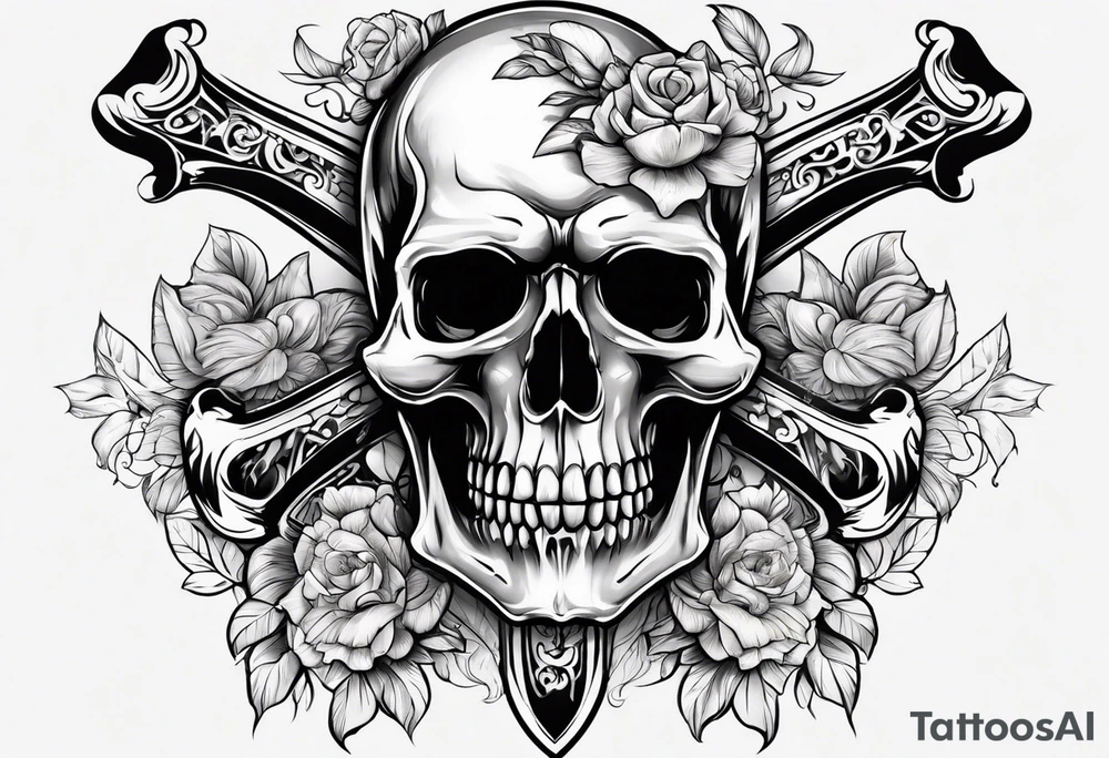 Skull and cross bones with blonde pigtails tattoo idea