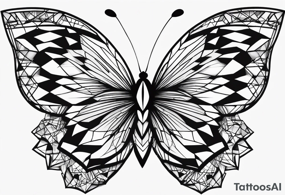 Simple butterfly on Indra's diamond network background tattoo idea