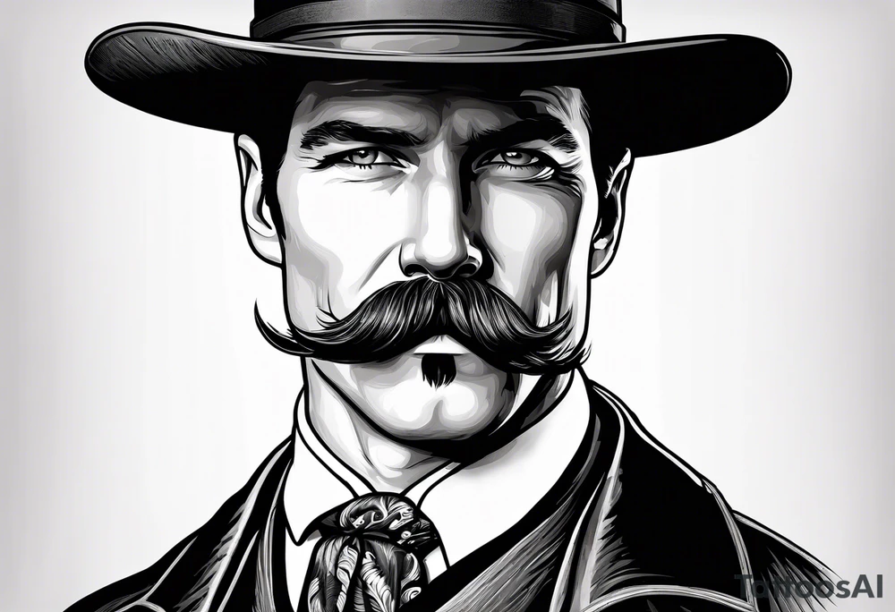 Wyatt Earp with hat and large handlebar mustache tattoo idea