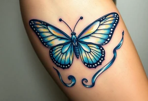 ethereal butterfly with flowing silk ribbons in moonlight tattoo idea